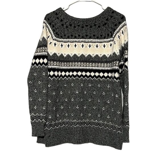 American Eagle Sweater Woman's Size Small Fair Isle Nordic Knit Gray Pullover - Picture 5 of 7